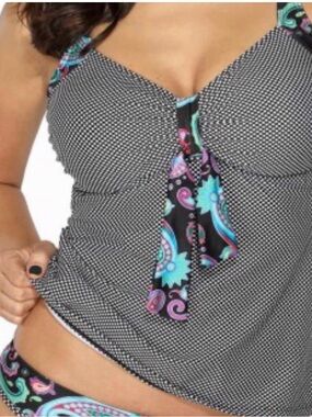 Black Microdot Paisley Accent Tankini size Med